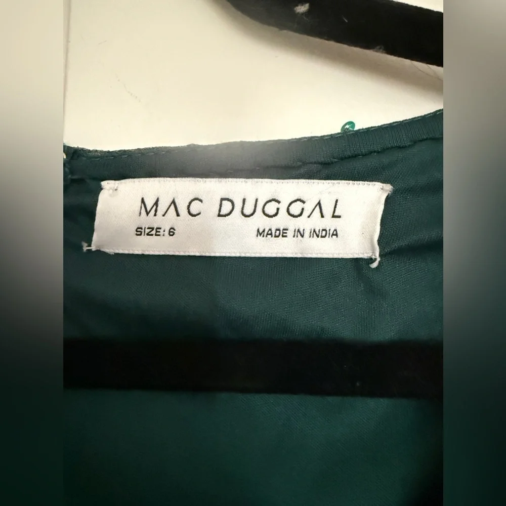 NWT | Mac Duggal 93676 Deep Green Beaded Lace Long Sleeve Midi Dress Size 6 - Picture 6 of 14